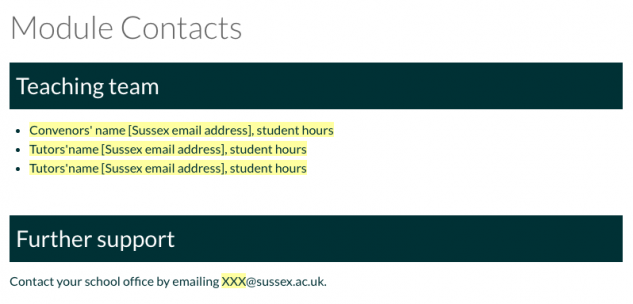 Sussex Template A Module Contacts