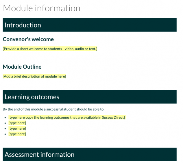 Sussex Template A Module Information Page