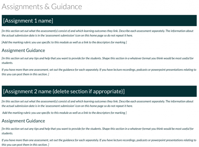 Sussex Template B Assignment Information