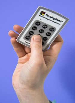 hand holding TurningPoint clicker