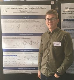 Kyle with his poster at the European Phosphorus workshop, Bristol, April 2019
