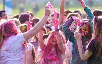 Students celebrating the Holi festival at Sussex