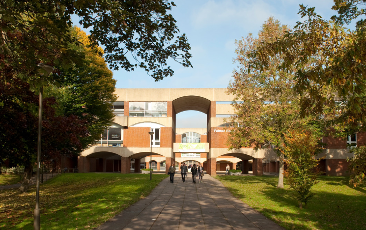 ICON: front of falmer house with lots of trees in front