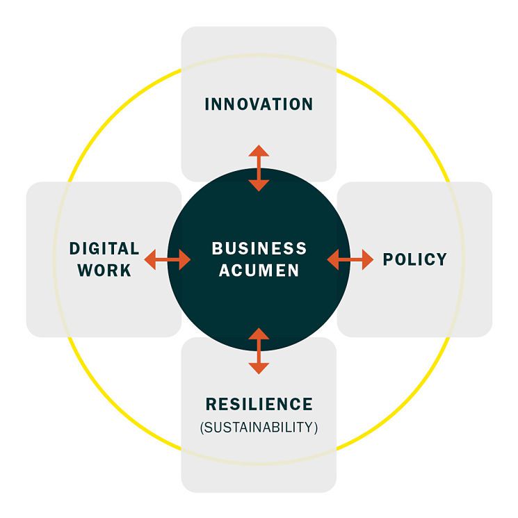 Diagram showing the pillars of the Sussex MBA