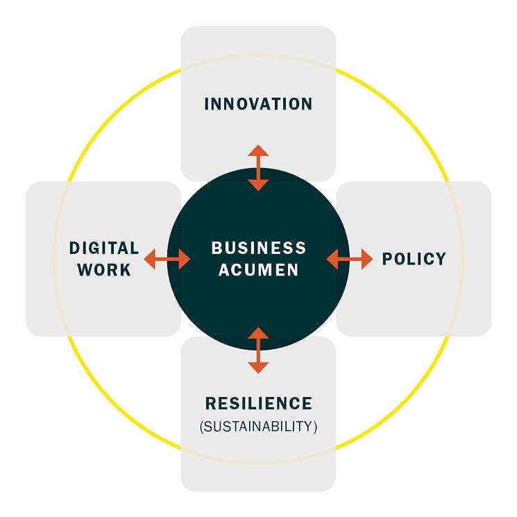 Diagram showing the pillars of the Sussex MBA