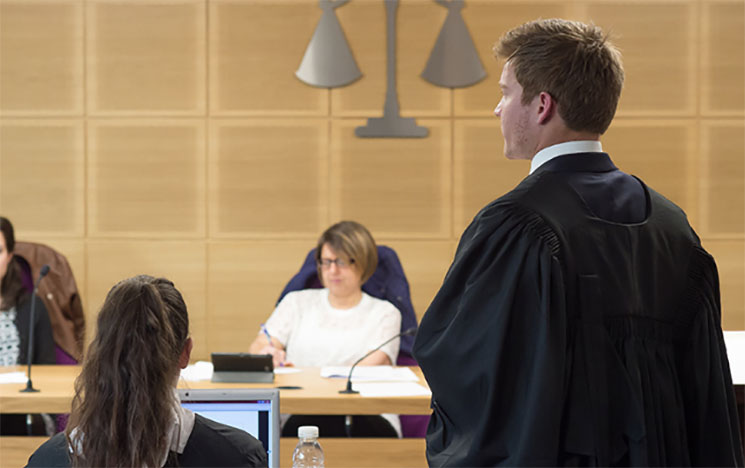 Students in a mock courtroom at the University of Sussex
