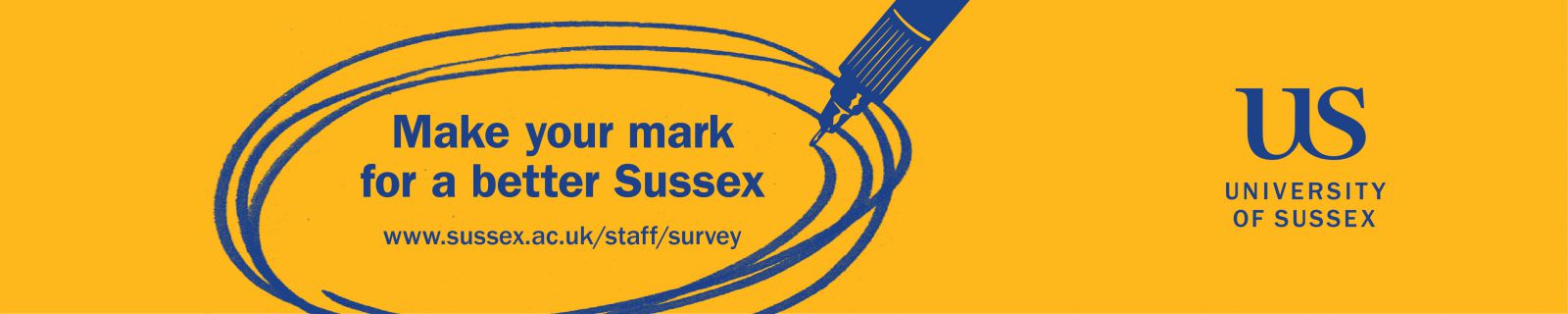 Staff Survey promotional image, showing the words Make Your Mark For A Better Sussex, circled with a stylistic stroke from a felt-tip pen. 