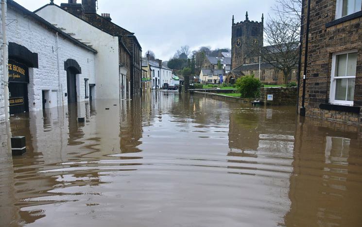 Flooded village in England