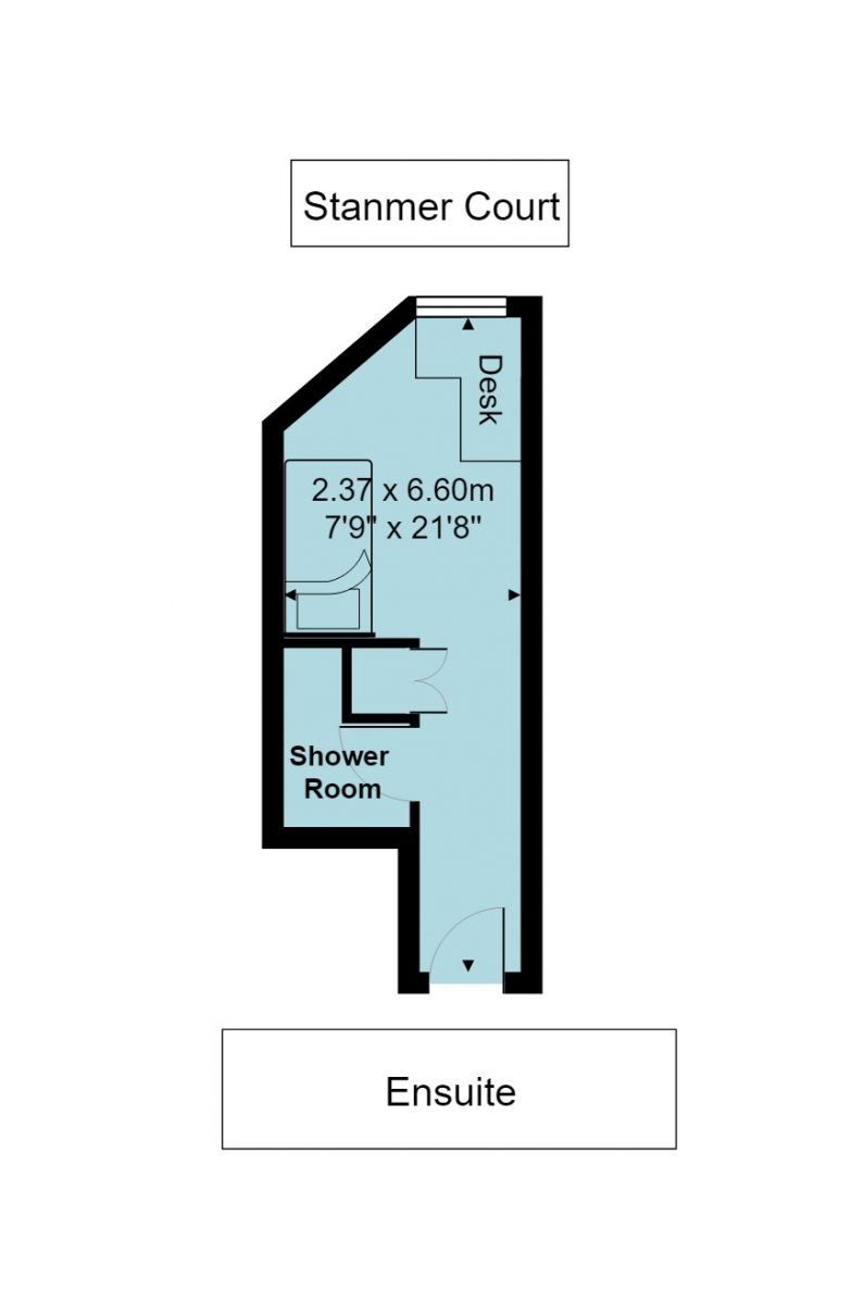 Stanmer Court en-suite room floorplan, which is 2.37 metres by 6.6 metres (or 7 foot 9 inches by 21 foot 8 inches)