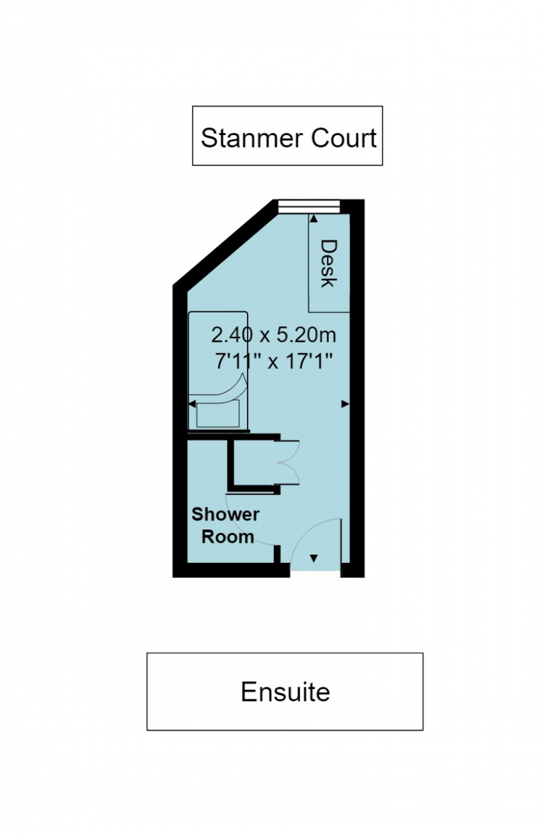 Stanmer Court en-suite room floorplan, which is 2.4 metres by 5.2 metres (or 7 foot 11 inches by 17 foot 1 inches)