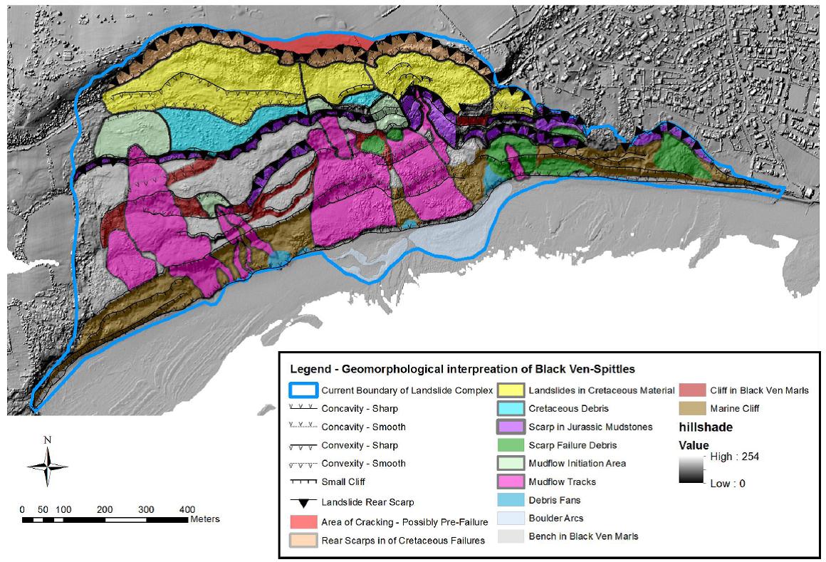 Student geomorphological map of Black Ven/Spittles landslide complex in Dorset, UK