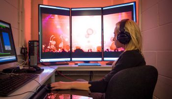 Researcher working at computer