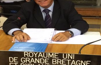 Professor Ivor Gaber representing the UK at a UN summit