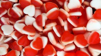 Red and white heart-shaped sweets
