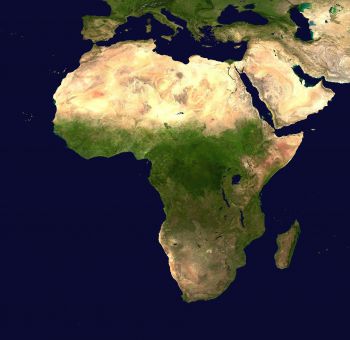 The continent of Africa as seen on a world map.