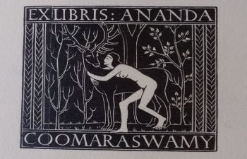 Woodcut by Eric Gill of a girl with a deer