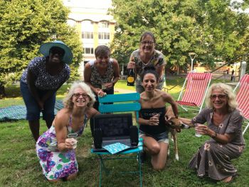 ESW doctoral researchers celebrate with a picnic outside Essex House