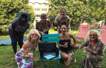 ESW doctoral researchers celebrate with a picnic outside Essex House