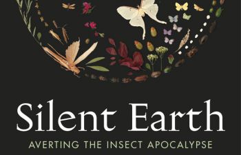 The book jacket for Dave Goulson's Silent Earth - black background with a circle made up of illustrations of brightly coloured insects.