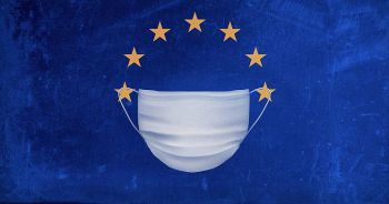 A surgical mask covering the EU flag