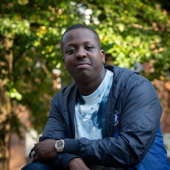 Image of the late Jamal Edwards looking into camera, on campus