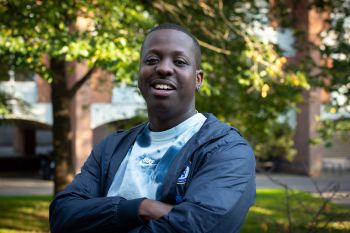 Image of the late Jamal Edwards looking into camera, on campus