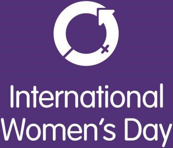 White and purple logo of International Women's Day