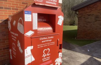 Photo of a British Heart Foundation donation box in Northfield residences