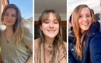 Joined photos of three young women
