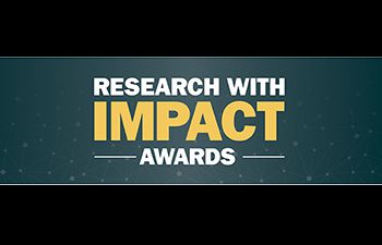 Dark blue banner with Research with Impact Awards text