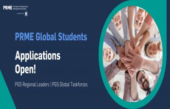 Banner text says PRME Global Students applications open, with picture of students holding hands