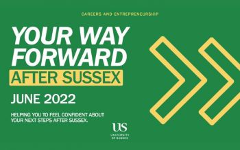 Text reads Your way forward after Sussex June 2022. On the right side of the banner two arrows pointing forward