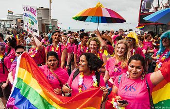 A group of University staff, students and alumni taking part in Brighton Pride parade 2019