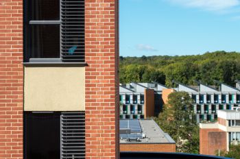 View of University of Sussex Business School's Jubilee Building from the East Slope on campus