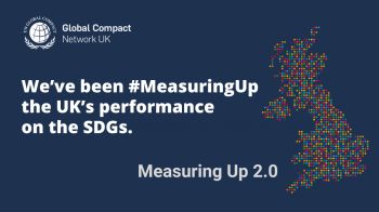 Measuring Up 2.0 report banner. Text says We've been #MeasuringUp the UK's performance on the SDGs