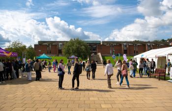 Students in Library Square during Welcome Week