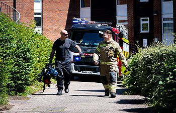 A picture of firefighters on campus