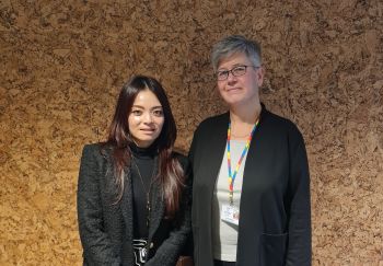 Hannah Oh with Vice-Chancellor Sasha Roseneil at the Student Centre