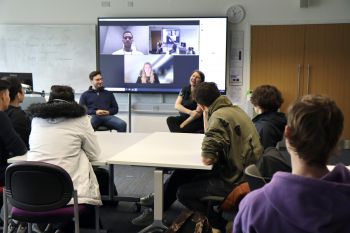 Fintech Coffee Connect Event - Senior Lecturer Malgorzata Sulimierska and Sammy Alon talking about JP Morgan opportunities