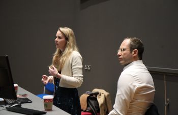 Mark Ellings, Enterprise Account Executive and Florence Yardley-Rees, EMEA Early Careers Recruiter at Bloomberg discussed graduate and intern opportunities with final year students in Jubilee Lecture Theatre