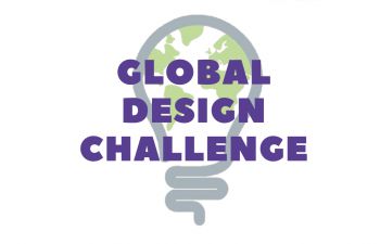 Global Design Challenge Logo featuring purple text over a grey and green light bulb that reads 