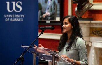 Saradha Krishnamoorthy speaking to legacy pledgers at the Helena Normanton Society event