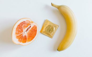 Half an orange, a condom, and a banana