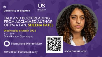 Image of author Sheena Patel and details of event