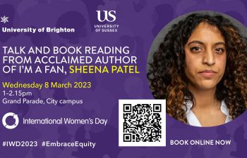 Image of author Sheena Patel and details of event