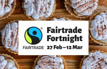 Banoffee Pie Background with Fairtrade Fortnight logo over the top