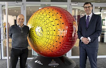 Prof Steve McGuire, Dean of the Business School and Prof David Ruebain, Pro Vice Chancellor of Culture, Equality and Inclusion, visiting the sculpture