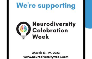 Logo for Neurodiversity Celebration Week with image of lightbulb and graphic of human brain