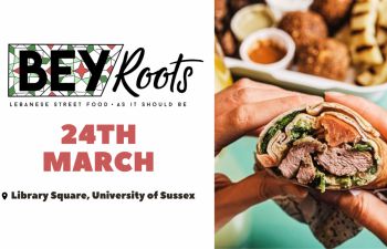 Promotional poster for beyroots street food pop up in library square on 24th March