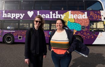 Dr Claire Lancaster and Dr Sarah King showcase the Sussex Brain Bus